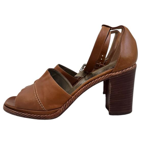 YSL Yves Saint Laurent Women 8.5 Block Heel Sandals Brown Leather Boho Luxury - Picture 6 of 13
